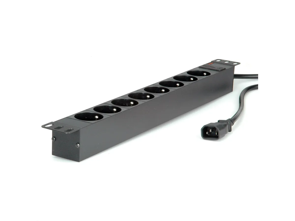 ROLINE PDU pour armoire, 8 prises, 45°, 16A, FR/BE, noir, IEC320 C14 M 2 m