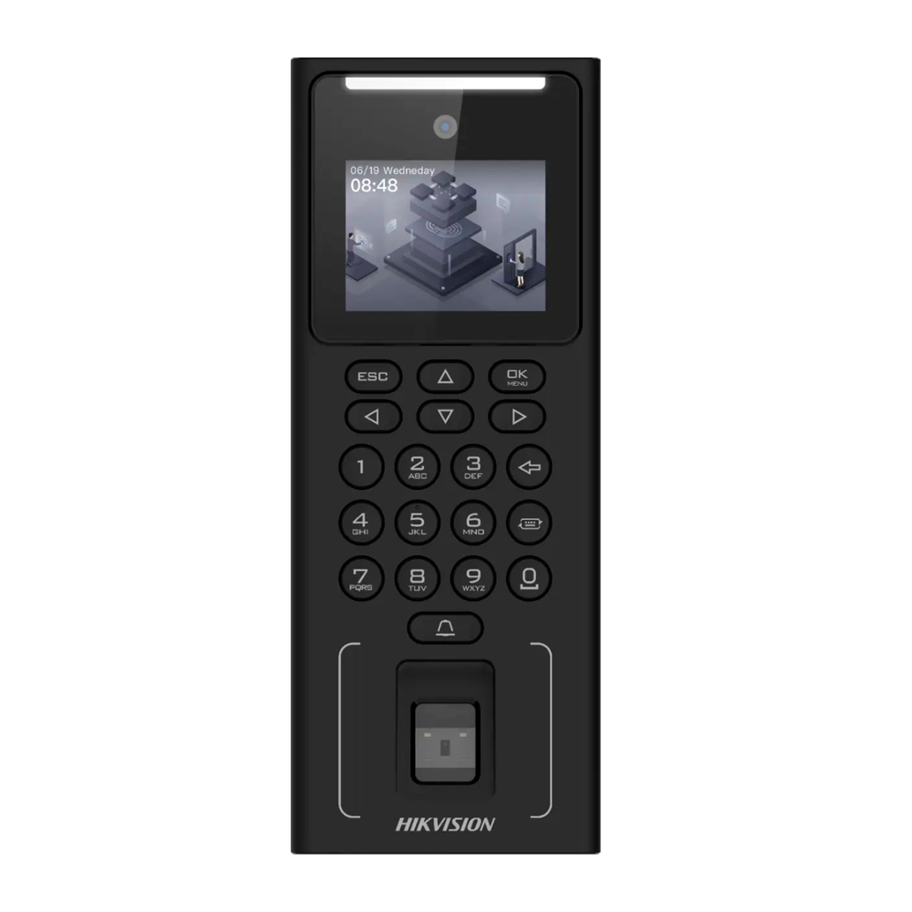 Hikvision DS-K1T321MFWX Terminal de Contrôle d´accès et de présence Facial , empreinte digitale, carte MF et PIN - TCP/IP, USB et RS485 2.4&quot; TFT | Contrôleur intégré iVMS-4200 | Hik-Connect