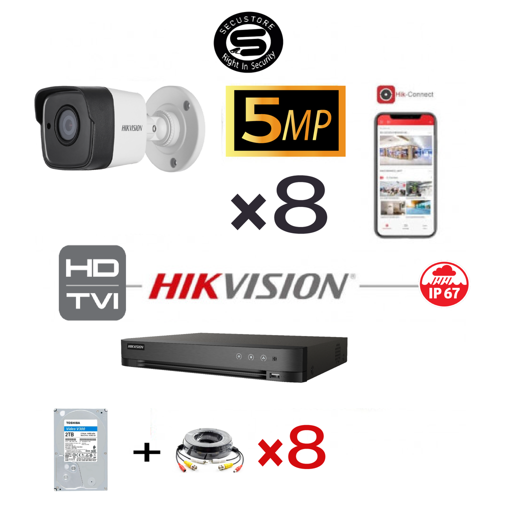 Caméra HIKVISION Turbo-HD 5 MP 8x - DVR 8 canaux - 8x caméras Bullet 5 MP intérieur/extérieur 2 To HDD