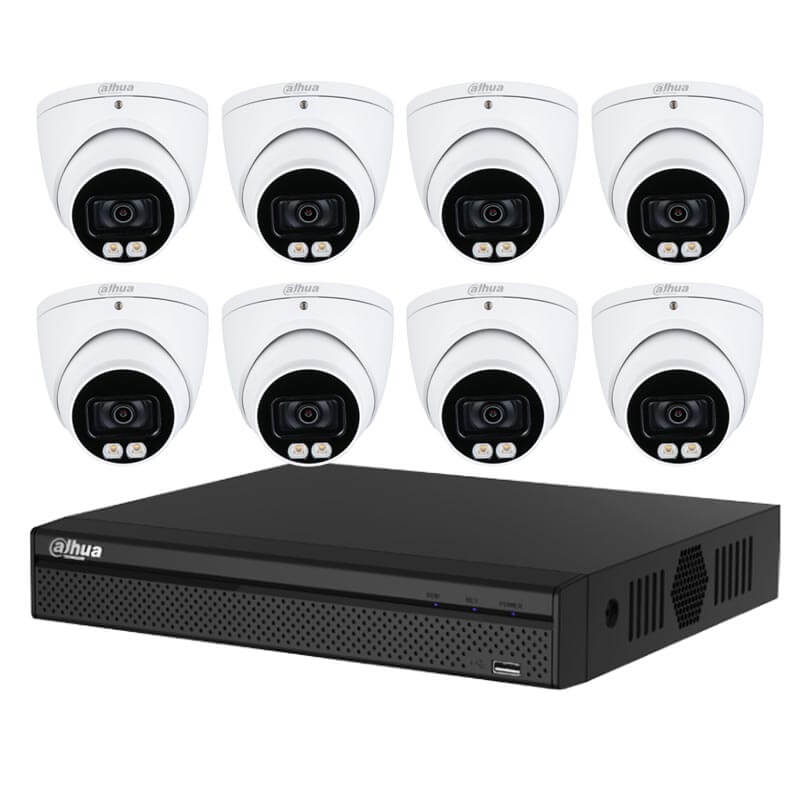 DAHUA 8CH KIT HDCVI 5MP DVR 8CH &amp; 8X Camera Turret 5MP Volledige Nachtkleur Binnen/Buiten - HD 2TB