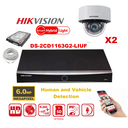 Kit caméra HIKVISION Smart Hybrid G2 Series 2x IP Camera Dome 6MP - NVR 4xChannel POE Acusense - Disque dur 2 To