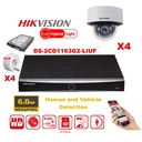 HIKVISION Camera Kit Smart Hybrid G2 Series  4x IP Camera Dome 6MP -   NVR 4xChannel POE Acusense- Hard Disk 2Tb