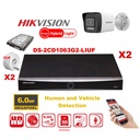 HIKVISION Camera Kit Smart Hybrid G2 Series  2x IP Camera Bullet 6MP -   NVR 4xChannel POE Acusense- Hard Disk 2Tb