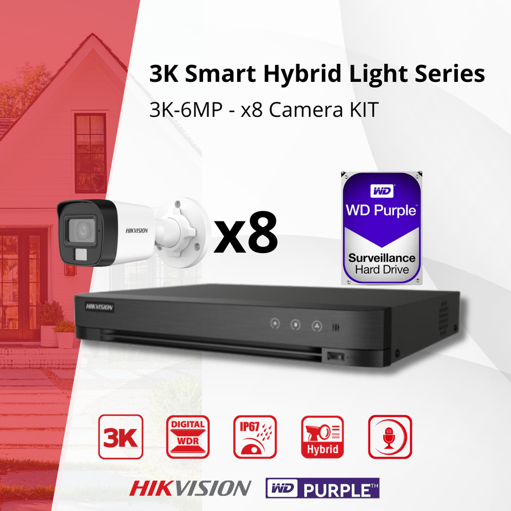 HIKVISION Set 3K Dual Light - 8x Bullet Camera 3K (6MP) Dual Light Audio Binnen/Buiten - DVR 8-kanaals - 2TB HDD