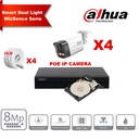 DAHUA Smart Dual Light WizSense  Series 30m IP Camera Kit - 4x 8 Megapixel 2.8mm Camera Bullet + 8 Channels POE NVR + 2TB Max 8x Camera