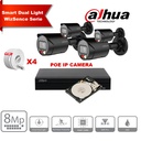 DAHUA Smart Dual Light WizSense  Series 30m IP Camera Kit - 4x 8 Megapixel 2.8mm Camera Bullet + 8 Channels POE NVR + 2TB Max 8x Camera 