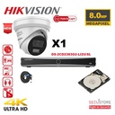  Kit caméra HIKVISION Acusense - Éclairage hybride intelligent - 1 caméras IP tourelle 4K-8MP avec stroboscope actif et alarme sonore - NVR Acusense série NXI 4 canaux avec PoE - Disque dur 2 To extensible jusqu'à 4 caméras IP