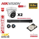 HIKVISION Camera Kit Acusense - Smart Hybrid Light e - 2x IP Camera Turret 4k-8MP Actief stroboscooplicht en audio-alarm - NVR Acusense NXI Serie 4xChannel met POE - Harde schijf 2TB Uitbreidbaar tot maximaal 4x IP-camera