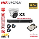 HIKVISION Camera Kit Acusense - Smart Hybrid Light e - 3x IP Camera Turret 4k-8MP Active Strobe Light and Audio Alarm - NVR Acusense NXI Series 4xChannel with POE - Hard Drive 2TB Expandable up to 4x IP Cameras  