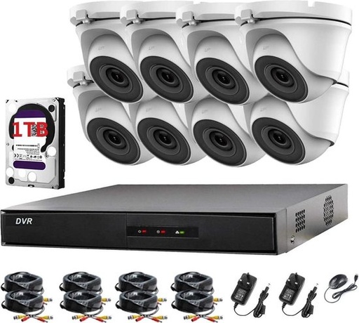 [TVIKIT2MP-8T] HIKVISION Set 2MP-1080p Turbo-HD DVR 8-kanaals - 8x 2MP Turret Camera Binnen/Buiten 1TB HDD - P2P AFSTANDSBEDIENING