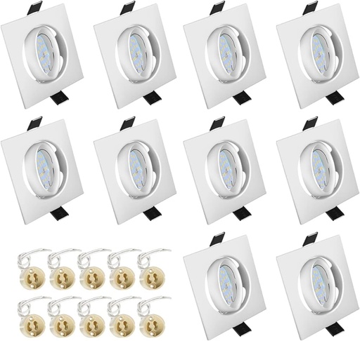 Set van 10 V-TAC Dimbare LED inbouwspots - Kantelbaar - 6,5 Watt - 3000K - 400 Lumen - WIT - Vierkant - IP20 binnenplafondspot