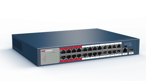 [DS-3E1526P-EI] HIKVISION DS-3E1526P-EI 24-poorts Gigabit Smart POE-switch 24 x gigabit PoE RJ45-poorten, 1 x gigabit RJ45-poort, 1 x gigabit glasvezelpoort