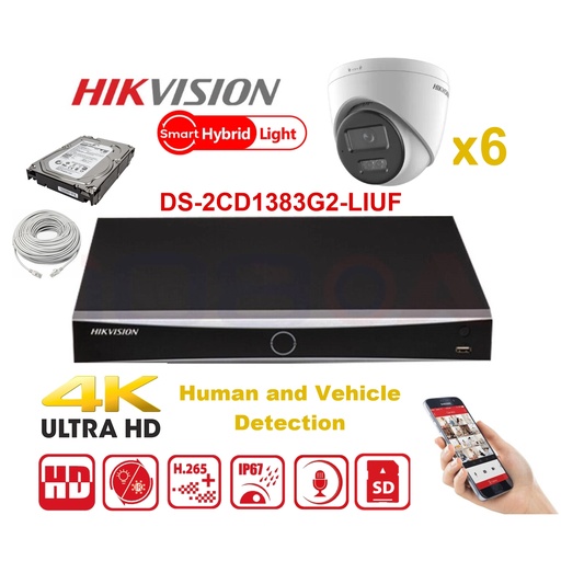 [IPMD-8M-6T] HIKVISION Camera Kit Smart Hybrid G2-serie 6x IP-cameratoren 8MP - NVR 8x kanaal - harde schijf 4 TB, uitbreidbaar tot maximaal 8x IP-camera