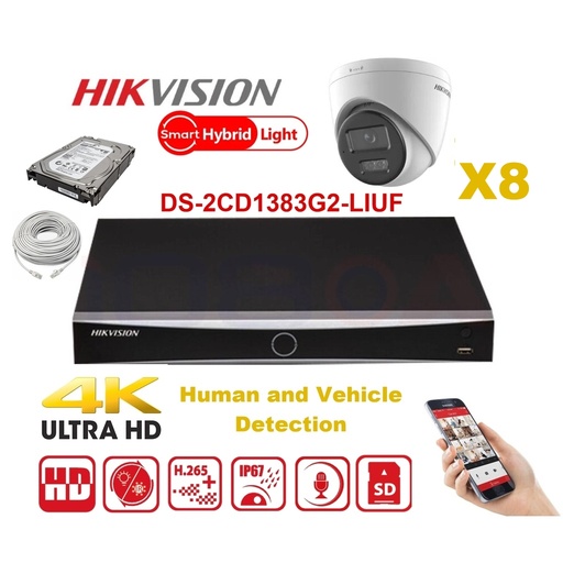 [IPMD-8M-8T] HIKVISION Camera Kit Smart Hybrid G2 Series  8x IP Camera Turret 8MP -   NVR 8xChannel - Hard Disk 4Tb