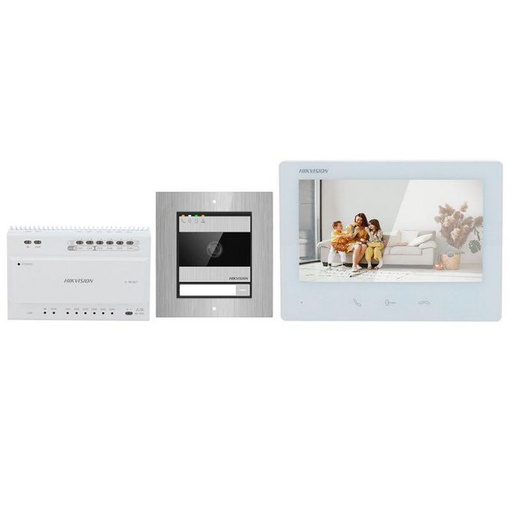 [DS-KIS704EY] Kit d'interphone vidéo IP Hikvision DS-KIS704EY/Aluminium 2 fils HD avec 1 bouton d'appel et écran tactile Wi-Fi 7 pouces