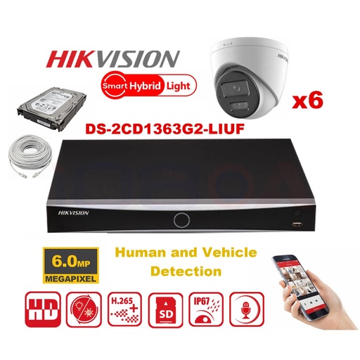 [IPMD-6M-6T] Kit caméra HIKVISION Smart Hybrid G2 Series 6x IP Camera Turret 6MP - NVR 8xChannel - Disque dur 4 To extensible jusqu'à 8x caméras IP