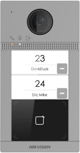 [DS-KV8213-WME1/S]  Poste de porte Hikvision DS-KV8213-WME1/S Surface Aluminium 2 x Bouton, PoE/ 12 VDC, Carte Mifare WIFI - 2 relais