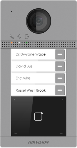 [DS-KV8413-WME1(C)] Hikvision DS-KV8413-WME1(C) door station Surface Aluminum 4 x Button, PoE/ 12 VDC, Mifare card WIFI - 2 relay 