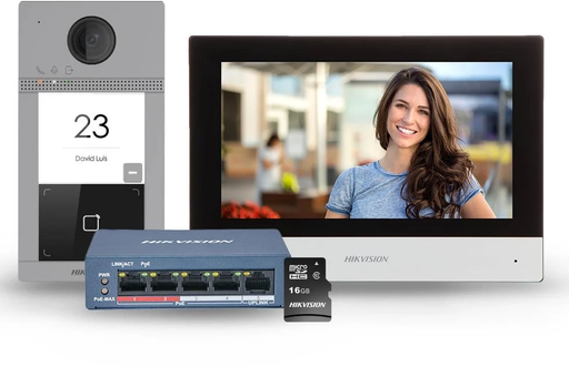 [DS-KIS604-S(C)] Hikvision DS-KIS604-S(C) IP-POE Kit d'interphone vidéo - 1 bouton d'appel Montage en saillie Aluminium - Écran tactile WIFI 7 pouces